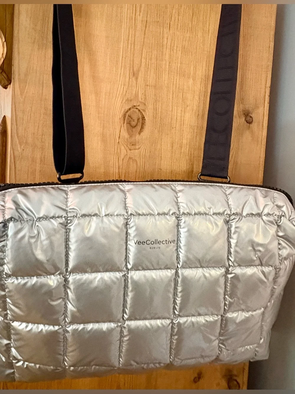 VeeCollective Porter Quilted Laptop Sleeve- Metallic Silver (fits up to 16”)